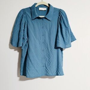 SELECTED/FEMME - Blue Flutter Sleeve Button Down Blouse